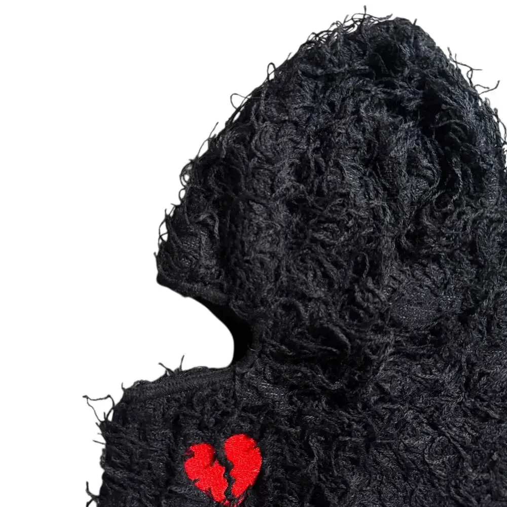 Fuzzy Woven Cloth Broken Heart Balaclava Men’s OS - Punk Streetwear Biking Trap - Picture 5 of 12
